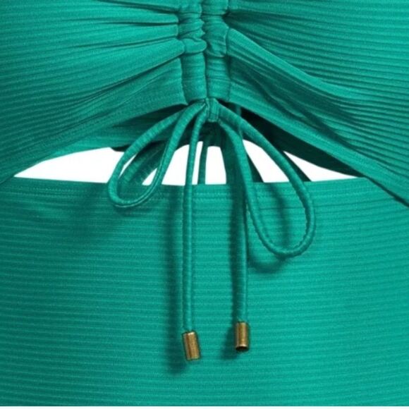 Time And Tru Green Strapless One-Piece Cut Out Ribbed Swimsuit, Size 1X 16W-18W - Picture 2 of 8